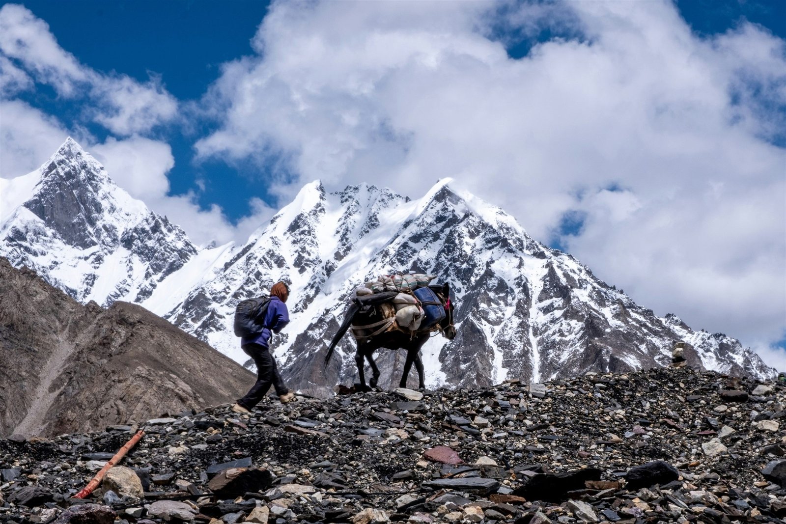 The Baltoro glacier stretching between rock walls toward distant peaks