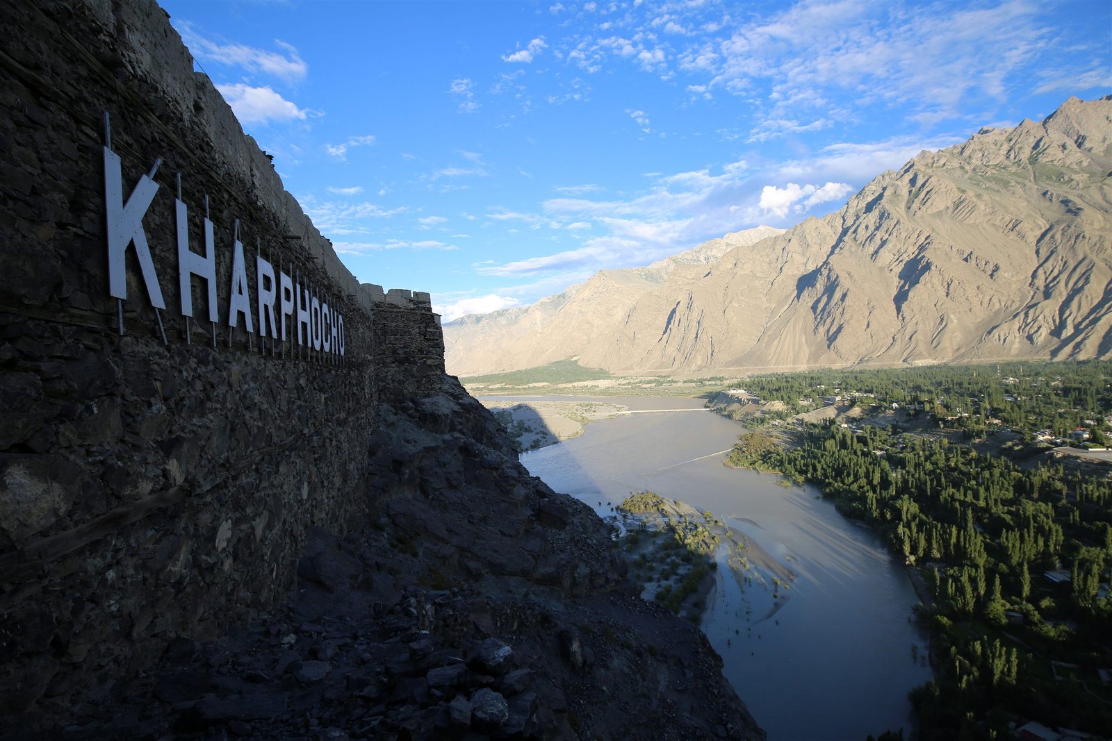 The Indus River bending below Kharpocho Fort in Skardu